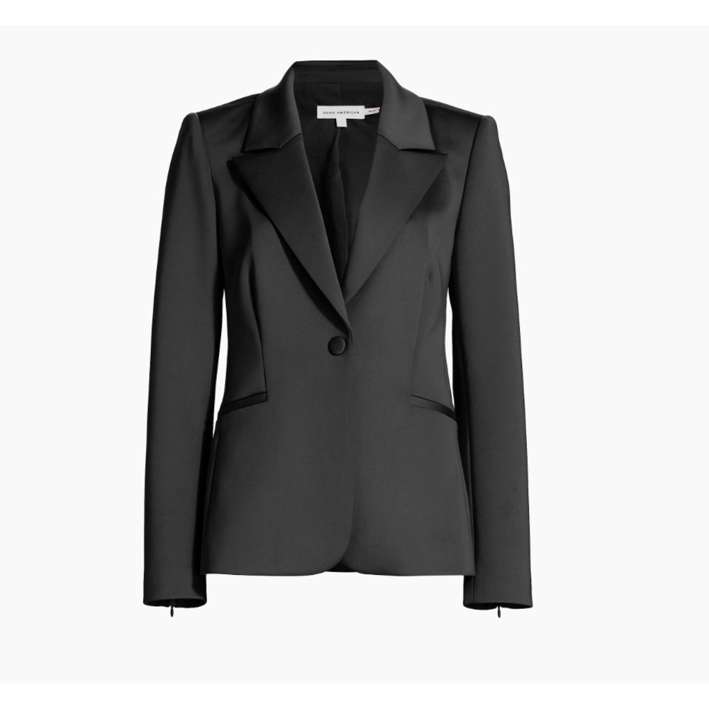 Good American Black Scuba Single Button Blazer Jacket Zip Cuffs Womens‎ XL LKNW - Picture 2 of 16